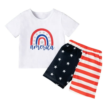 

ZMHEGW Toddler Kids Boys Girls Summer Short Sleeve Independence Day T-Shirt Tops American Flag Shorts Outfits Set 1-5 Years Baby Summer Autumn Clothing