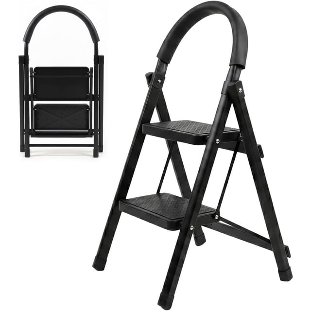 Escalera De Tijera Escalera Tubular Escalera Plegable Hecha de Acero Inoxidable Escalones Y Patas Antideslizantes Altura (2 Escalones Negro)