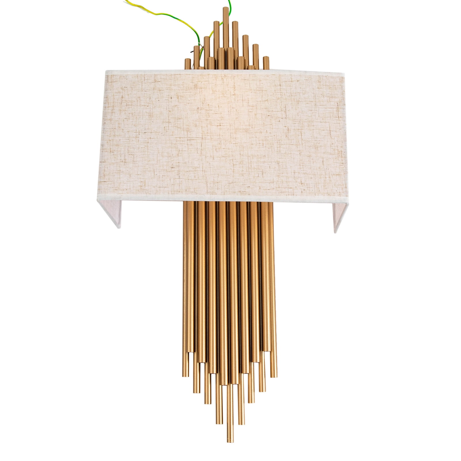 Modern Wall Sconce, 2-Light Bamboo Raft Design Gold/White Wall Lamp for Living Room Bedroom, Dimmable E12 Candelabra Base, Metal & PVC Artistic Light Fixture for Hallway, Dining Room, Entryway