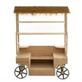 thumbnail image 3 of Vintiquewise Versatile Multi-Tier Shelves Wooden Rolling Cart - Perfect for Festival, Event Stand, Food Tasting Table, Garden Floral Display Rack, & Home Decor with Straw Roof and 2 Black Wheels, 3 of 7