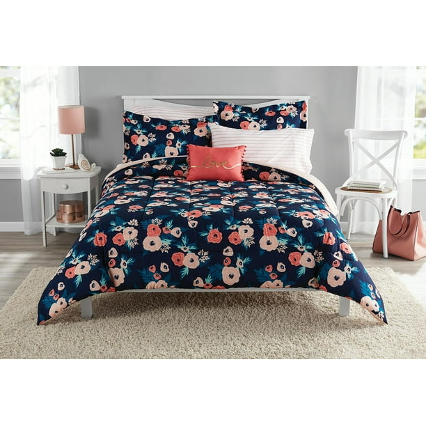 Mainstays Pink Fl 6 Piece Bed In A, Double Full Size Bed Comforter