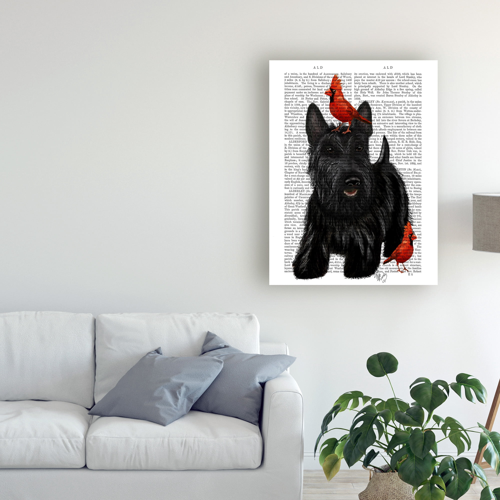 Trademark Fine Art 'Scottish Terrier and Birds' Canvas Art by Fab Funky