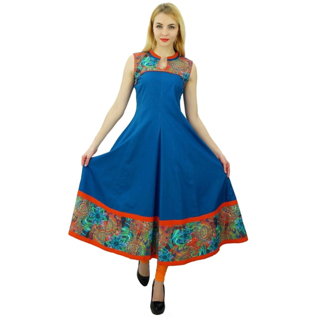 Phagun Robe Décontractée pour Femme Kurti de Designer Coton Ethnique Sans Manches Anarkali Kurta
