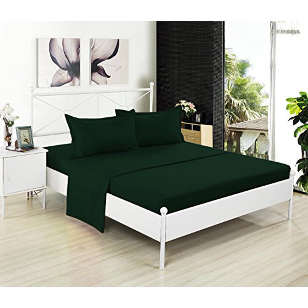 Crescent Bedding Queen Hunter Green Flat Sheet Only Soft & Comfy 100