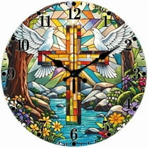 Painted Glass Pattern Wall Clock 12 Inch Non-Ticking and White Dove Pattern Clocks Round Wall Hanging Clock Battery Operated for Bedroom Living Room Kitchen Office colorful