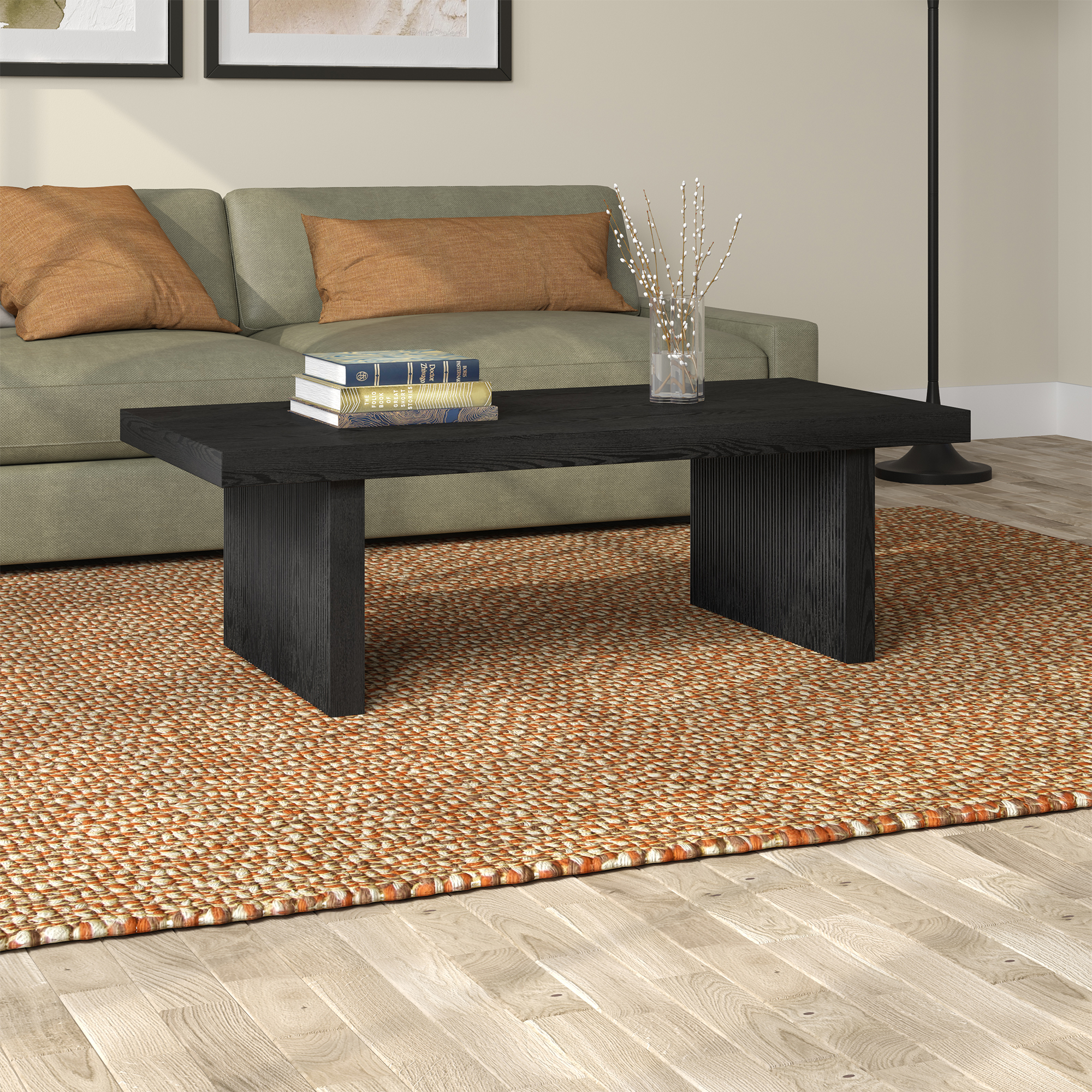 Evelyn&Zoe Modern/Contemporary 48" Wide Black Grain Coffee Table