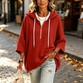 thumbnail image 6 of 3/4 Sleeve Hoodie Sweatshirts for Women, Oversized Half Zip Drawstring Casual Solid Color Loose Pullover Tops for Everyday Loungewear, 6 of 6