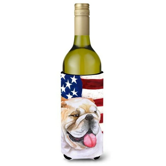 English Bulldog Patriotic Wine Bottle Beverge Insulator Hugger