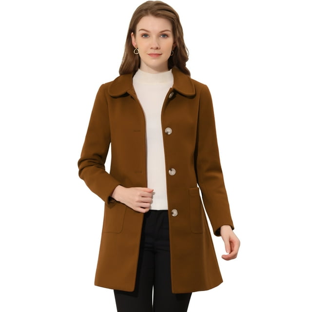INSPIRE CHIC Manteau Trench d'Hiver pour Femme à Col Rabattu, Simple Boutonnage, Brun Foncé L