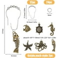 thumbnail image 2 of 12Pcs Ocean Theme Shower Curtain Rings Iron Shower Curtain Hooks Rings with Alloy Antique Bronze Animal Pendants Starfish Fishbone Octopus Metal Shower Rings Hooks, 2 of 8