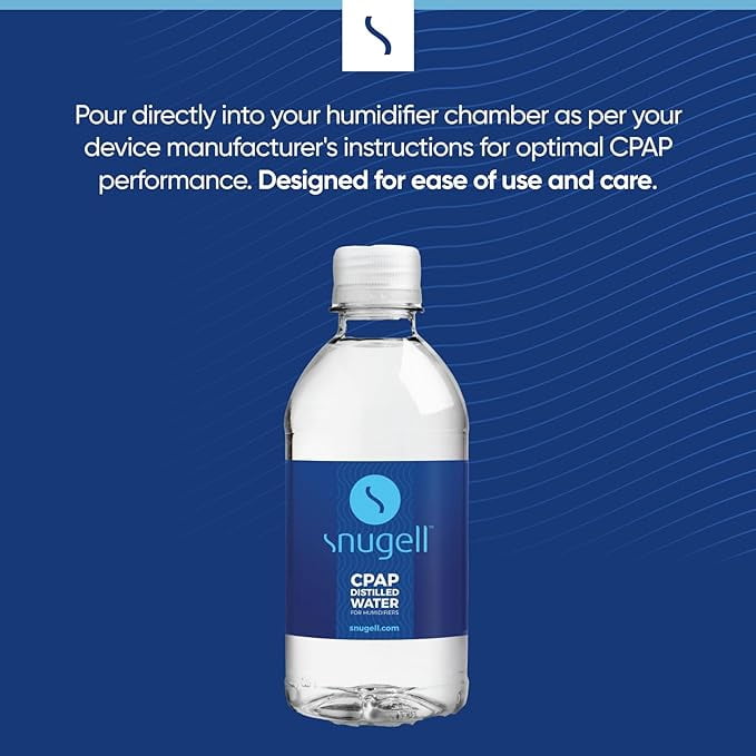 Distilled Water for CPAP Machines by Snugell (12-Pack, 12 oz) – Up to 15 Days Supply – Compact, Travel-Friendly, Clean and Multi-Use