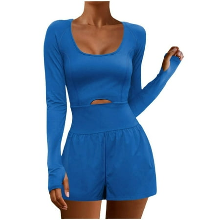 

XWQWJH Backless Long Sleeve Yoga One Piece Jumpsuits Women Front Zip Gym Athletic Bodysuit Bodycon Butt Lift Workout Romper