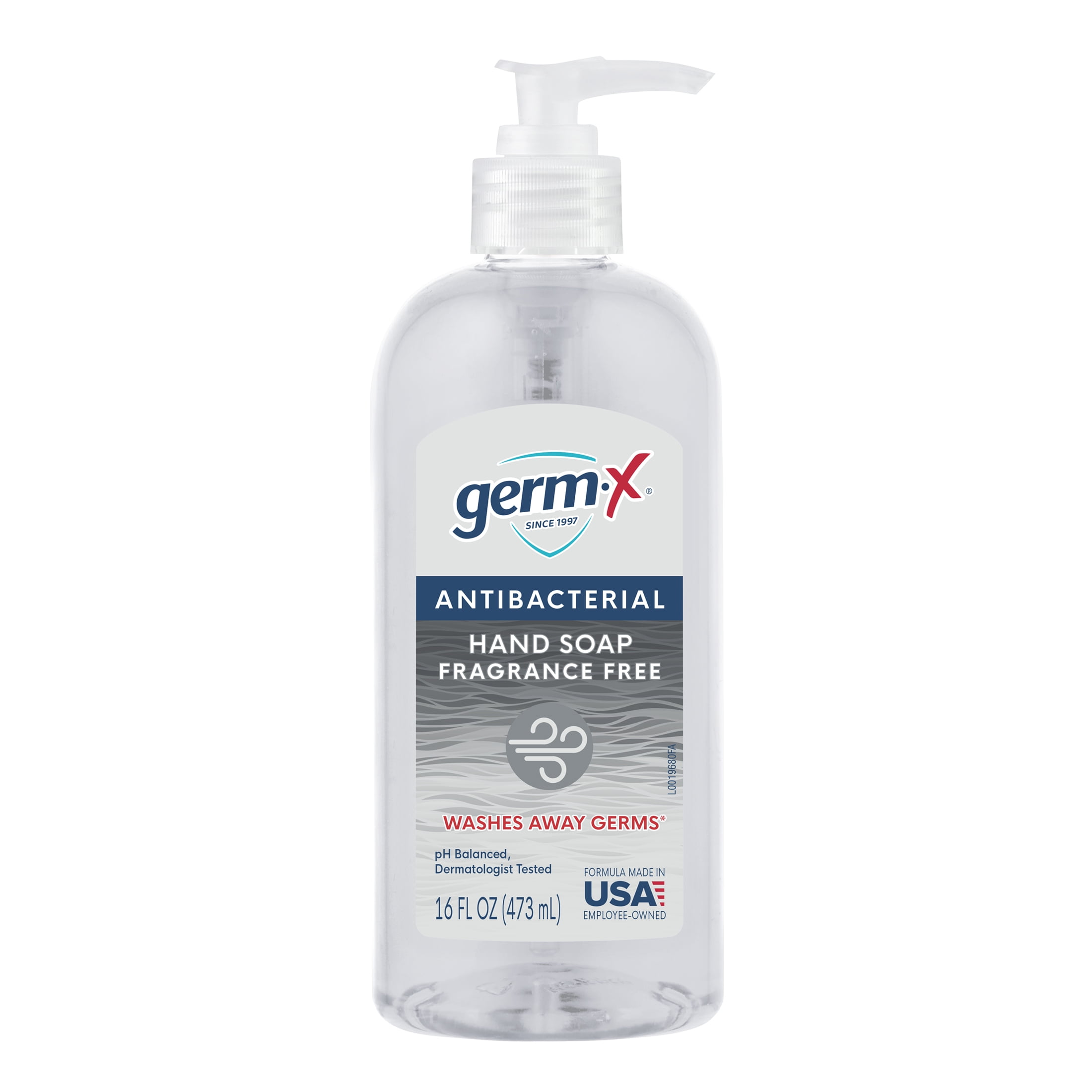 Germ-X Antibacterial Liquid Hand Soap, Fragrance Free, 16 oz Pump
