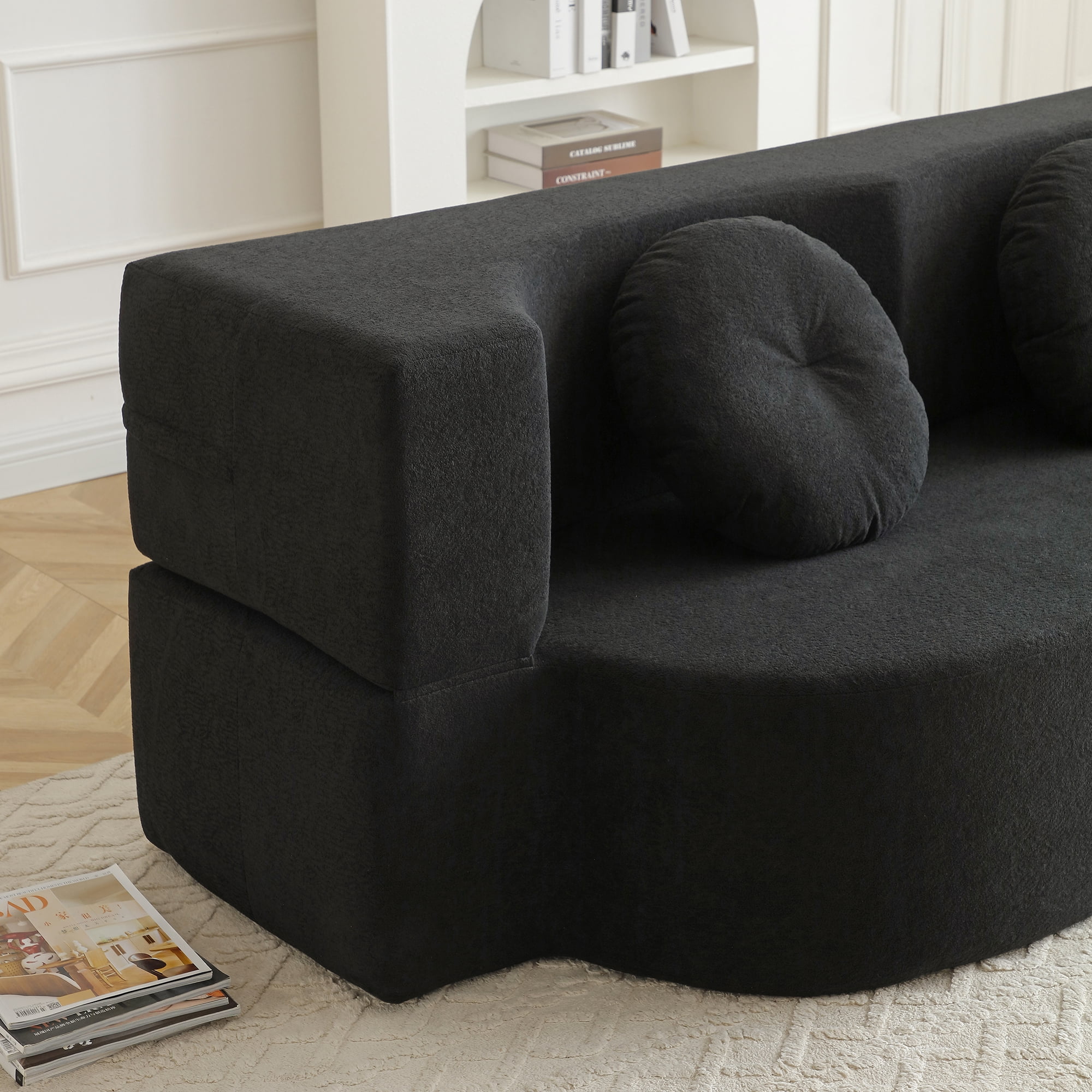 Leumius 2-in-1 Folding Sofa Bed with Pillow,Twin Sleeper Sofa,Floor & Futon Loveseat Couch,Foam Folding Mattress Sleeper for Living Room,Office,Apartment,Black