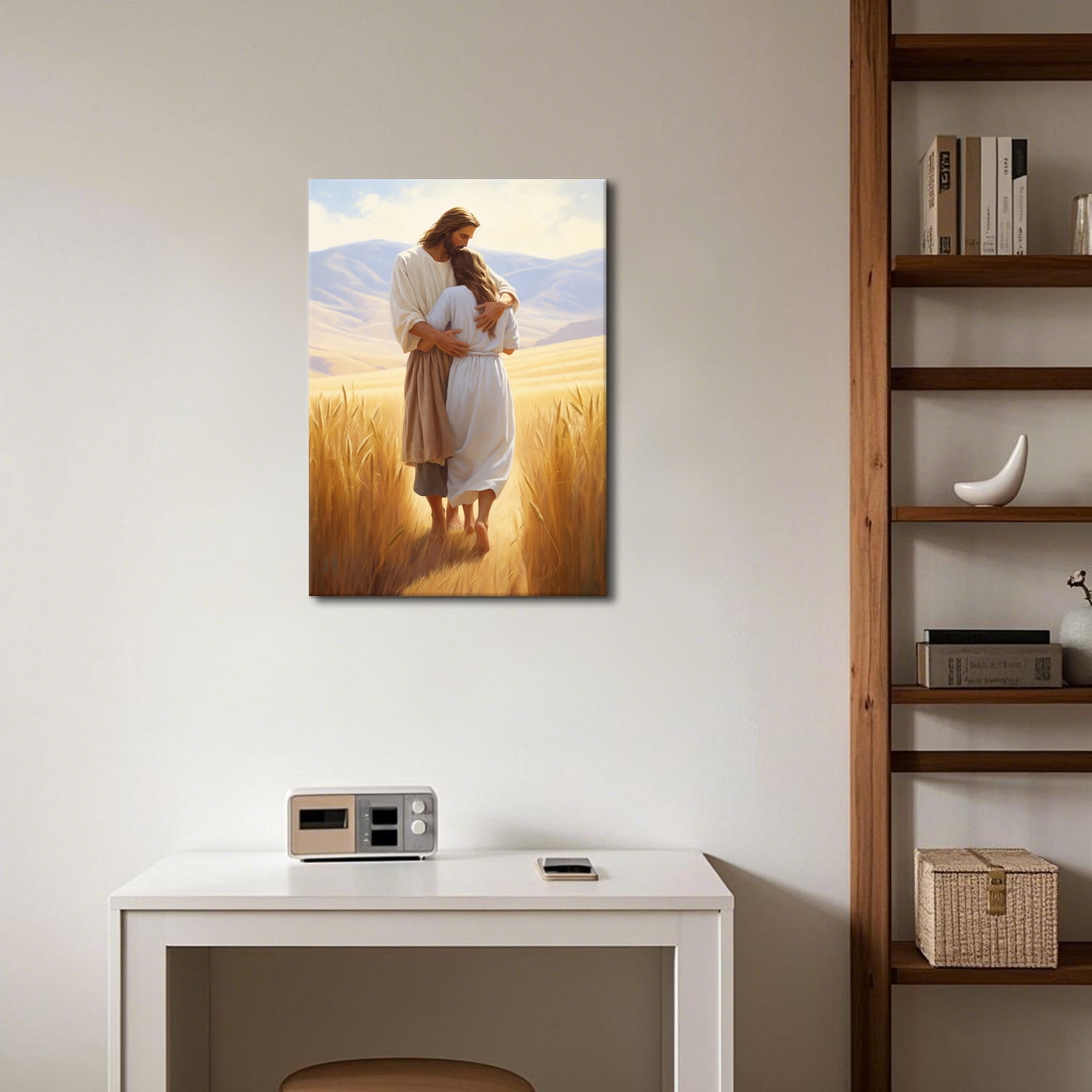 Framed Jesus Canvas Wall Art Jesus Embracing Woman Safe in His Arms Wall Decor Picture Christian Paintings Prints Jesus Christ Poster for Bedroom Living Room Dining Room Home Decoration