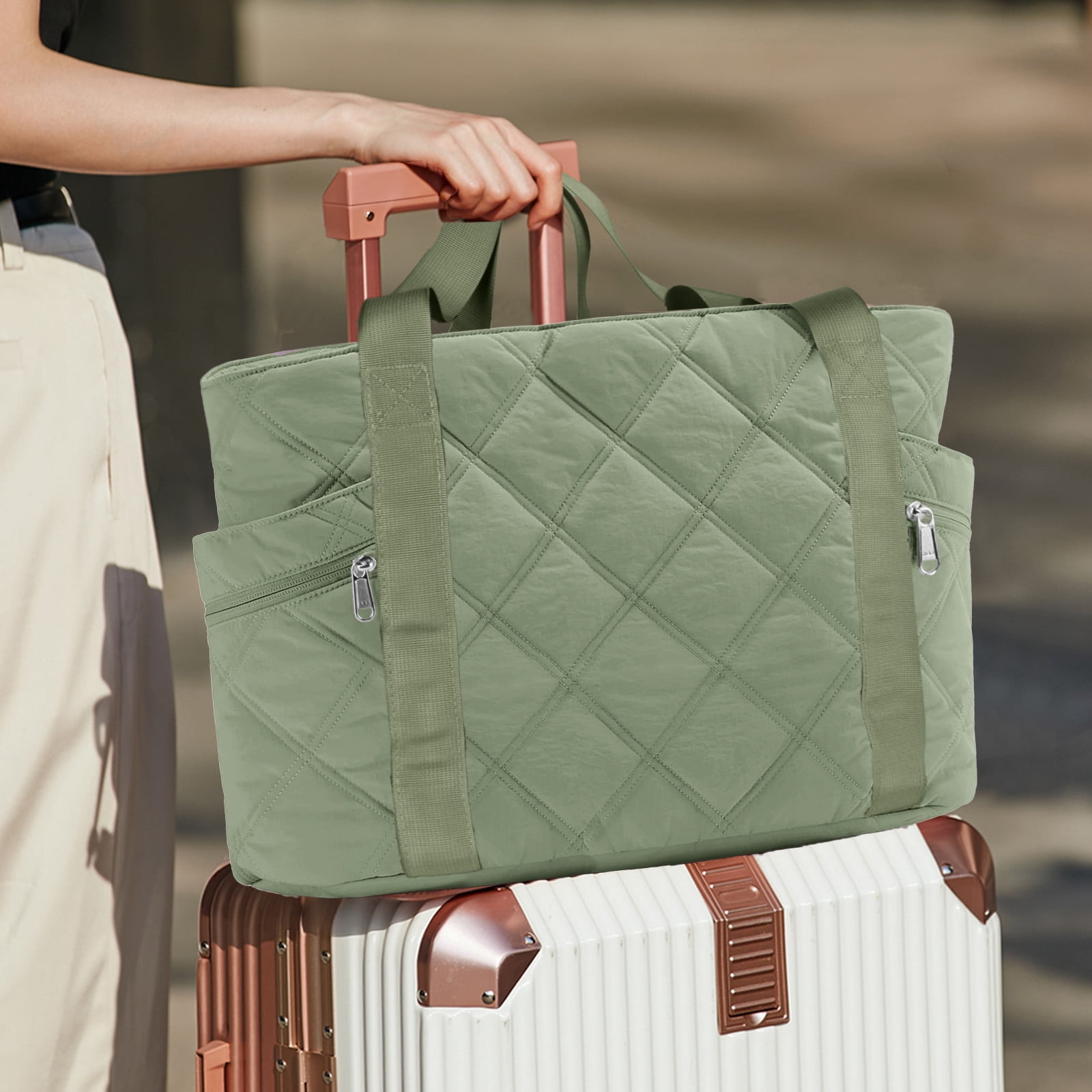 Gynky Tote Bag for Women Travel Bags Quilted Carry On Shoulder Bag for Travel Gym Weekend, Green