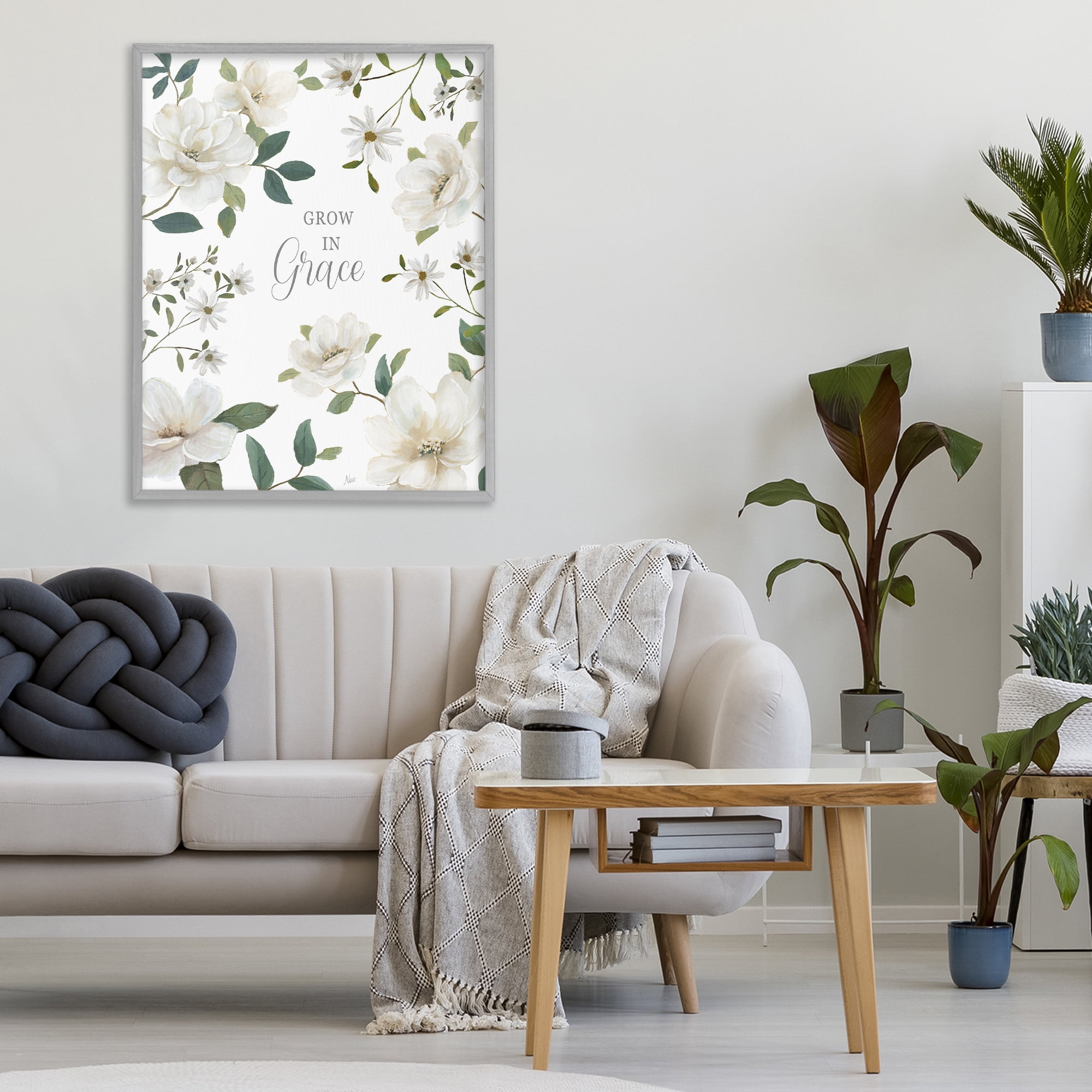 Stupell Industries Floral Grow In Grace Gray Framed Giclee Art, design by Nan