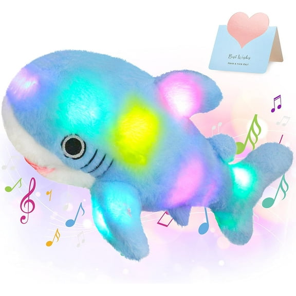 Houwsbaby 16'' Light up Musical Shark Stuffed Animal Ocean Life Plush Toy Pillow with LED Night Lights Lullabies Glow Singing Birthday Children's Day Halloween for Toddler Kids, Blue