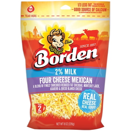 Borden 2% Milk Four Cheese Mexican Shredded Cheese, 8 Oz.