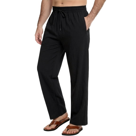 Xidunhg Men's Linen Pants Casual Beach Summer Pant Elastic Waist Drawstring Lightweight Trousers
