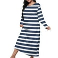 thumbnail image 2 of Women's Long Nightgown Nighties Stripes Nightdress Nightshirts Long Sleeve Soft Cotton Sleep Dress Home Wear Pajamas Dark Blue XXXXXL, 2 of 6