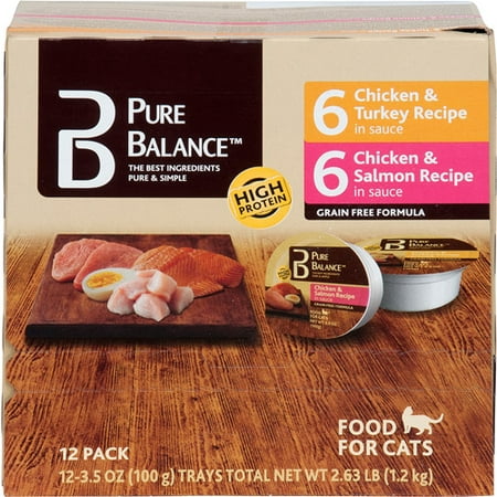 (2 pack) Pure Balance Grain-Free Wet Food for Cats, 6 Chicken & Turkey Recipe & 6 Chicken & Salmon Recipe Variety Pack, 36 oz, 12