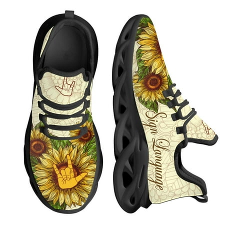 Sign Language Sunflower Casual Flats Shoes Comfortable Kint Running Footwear For Women Lightweight Sneakers