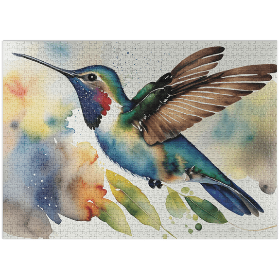 MyPuzzle - Abstract Watercolor Hummingbird Wildlife Canvas - Premium 1000 Piece Jigsaw Puzzle for Adults