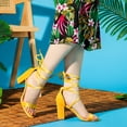 thumbnail image 2 of Sandalias de tiras de tacón grueso con cordones de terciopelo sintético para mujer Amarillo 40, 2 of 7