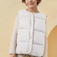 thumbnail image 2 of Afuyipoi Kids Button Down Quilted Jacket Sleeveless Puffer Winter Warm Gilet Size 2-10 Beige Size 5T, 2 of 7