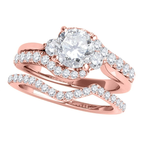 Aonejewelry 1.25 Ct. Halo Antique Design Engagement Bridal Set Diamond Ring Crafted In 14k Solid Rose Gold