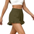 thumbnail image 5 of Shorts for Women Summer Solid Color Beach Vacation Clothes Spring Elastic Waist Ruffle Shorts with Pockets Army Green M(M), 5 of 5