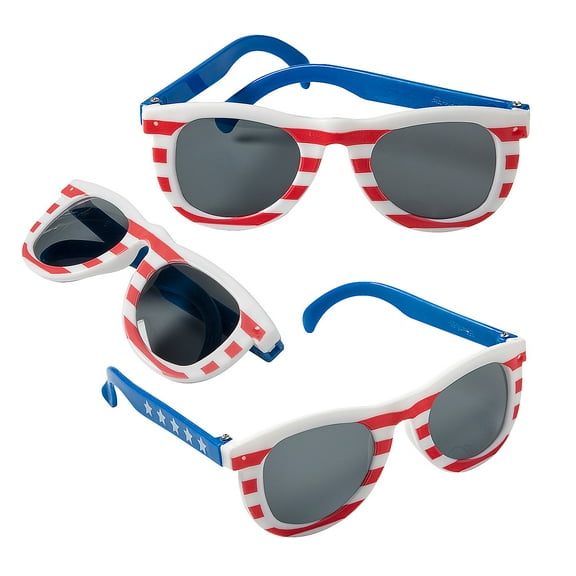Fun Express 5" x 4 1/2" Kids Patriotic Plastic Novelty Sunglasses – 12 Pieces