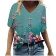 thumbnail image 2 of Fesfesfes Women Plus Size Workout Clothing Women's Fashion Casual Plus Size Scenic Flowers Printing V-Neck T-Shirt Tops Womens Tops 5XL(US:18), 2 of 6