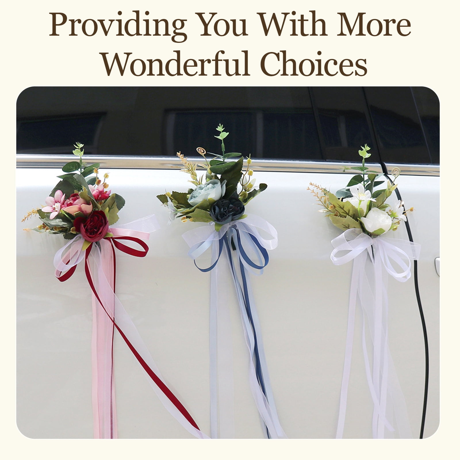 Set of 12 White Wedding Car Decorations Artificial Flowers for Door Handle Decor Just Married Car Decorations for Mirror Wedding Accessories for Reception Flores Artificiales para Decoracion