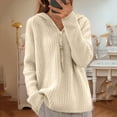 thumbnail image 4 of Fesfesfes Women's Casual Blouses Leisure Temperament Solid Color V-Neck Long Sleeved Tops Ribbed Neckline Cuffs Button-Front Knit Sweater(Beige#3,M), 4 of 7