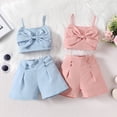 thumbnail image 3 of SUCS 2 Pcs Kids Girls Solid Color Bow Suspender Top Suit Shorts Girls Set Shorts Set Daily Party, 3 of 7