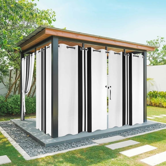 Black Stripes Outdoor Curtains for Patio Waterproof, Festival Grommet Curtains for Porch Outside Privacy Drape for Gazebo Garden Pergola, 1 Panel, 54x95in