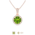 thumbnail image 2 of 18K Rose Gold 1/2ct Halo Peridot Round 18 Inch Necklace and Halo Square Earrings Set Plated, 2 of 2