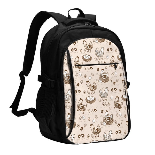Balery Retro Rooster Mochila con carga USB para hombre y mujer - Mochila impermeable y antirrobo para laptop con puerto USB para viajes, trabajo