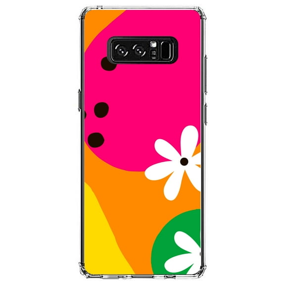 DistinctInk Clear Shockproof Hybrid Case for Samsung Galaxy Note 8 - TPU Bumper, Acrylic Back, Tempered Glass Screen Protector - Summer Vibes Bold Flower Orange Pink Yellow