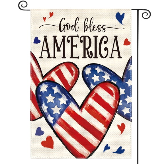 Sm:)e God Bless America Heart Fourth of July Garden Flag 12x18 Inch, Double Sided