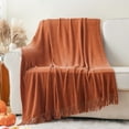 thumbnail image 6 of Battilo Rust Orange Throw Blanket, Soft Chenille Knit Throws with Tassels, Caramel Blanket,50"x60", 6 of 8