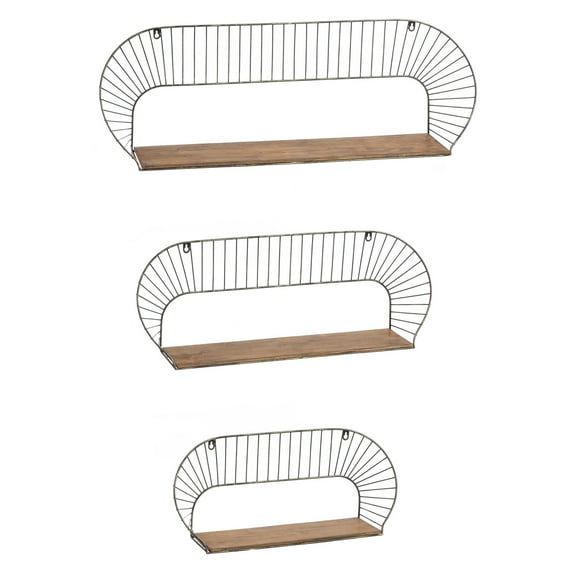 Cape Craftsmen Industrial Twisted Metal and Wood Wall Shelves, Set of 3