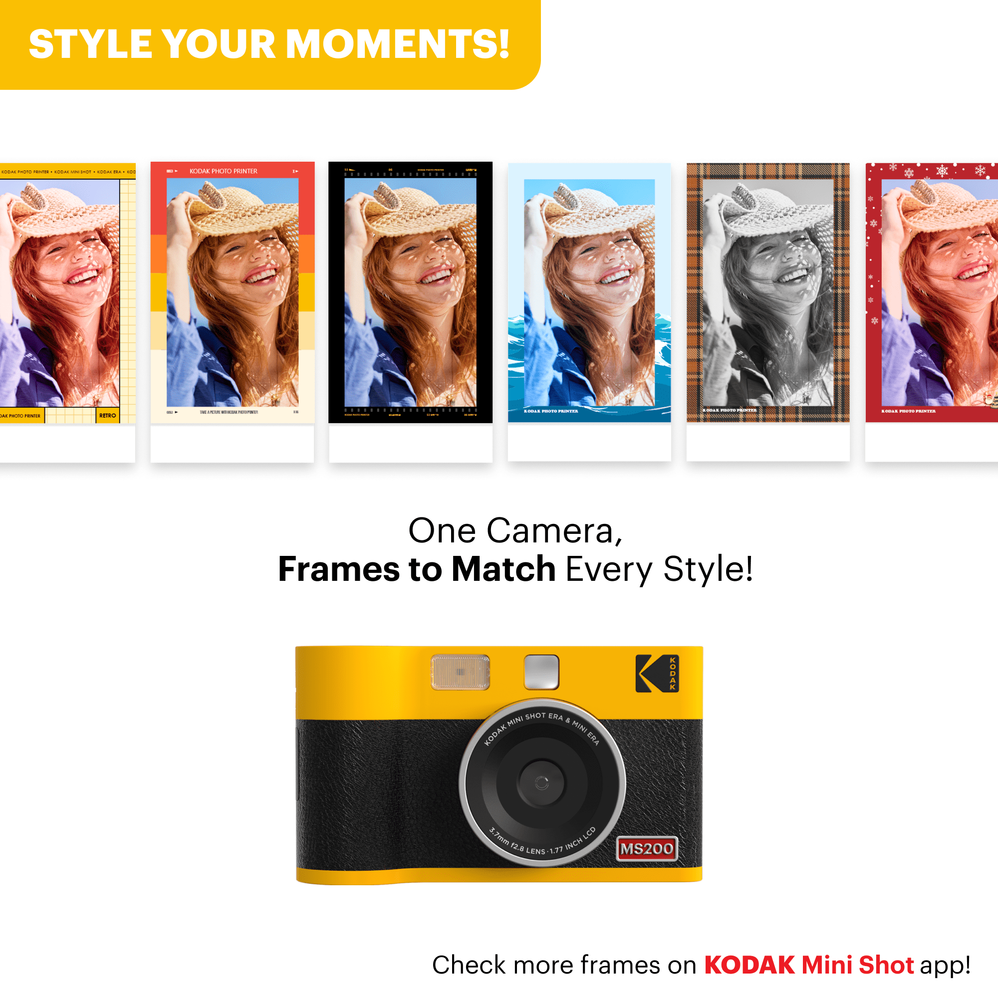 Kodak Mini Shot 2 ERA 2-in-1 instant camera-printer, 2.1x3.4 inches, black (camera + 8 sheets)