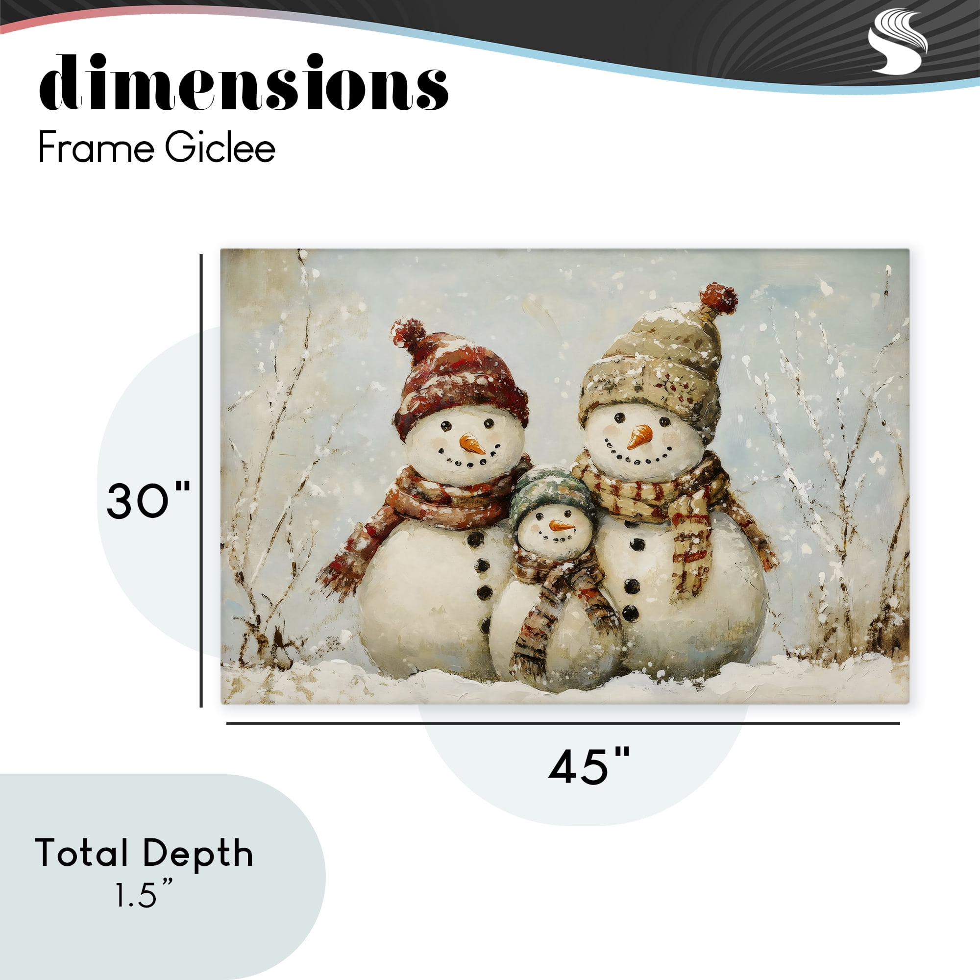 Snowman Family Of Three Canvas Wall Art, design by Petal Prints Design