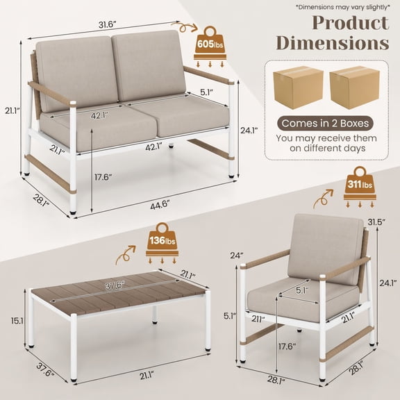 Resenkos Patio Furniture Sets,Outdoor & Patio Furniture Sets,4 Pieces Patio Furniture Set with Thick Cushions and a Coffee Table-Gray