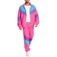 thumbnail image 5 of Men Retro Track Suit Zip Jacket Jogger Pants Throwback Party Daily Outfit Color Block 2-Piece, 5 of 6