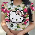 thumbnail image 1 of RWJDXD Chemises Décontractées d'Été pour Femmes Mode Urbaine Manches Courtes Crop Tops Imprimé Chat Hello Kitty Col Rond Ajusté T-Shirts, 1 of 5