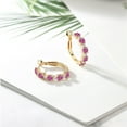thumbnail image 5 of Gem Stone King 18K Yellow Gold Plated Silver Pink Moissanite and White Topaz Hoop Earrings for Women (2.62 Cttw, Round 4MM and 1.9MM, Gemstone Birthstone 1 inch Diameter), 5 of 5